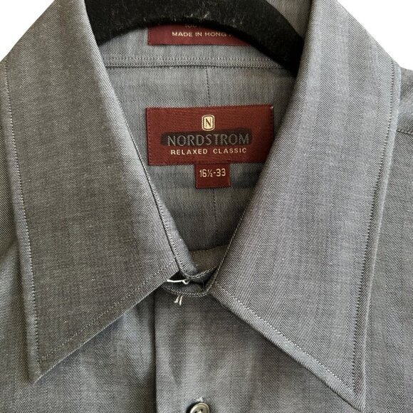 Nordstrom Vintage 80s Relaxed Classic Gray Herringbone Dress Shirt 16.5 /33 - Picture 3 of 8